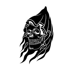 Obraz premium Hand drawn illustration of grim reaper head silhouette