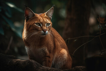 image of an asian golden cat with a deep gaze, looking at the camera, ai generated.