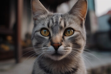 Obraz premium cat looking at the camera, beautiful background, ai generated.