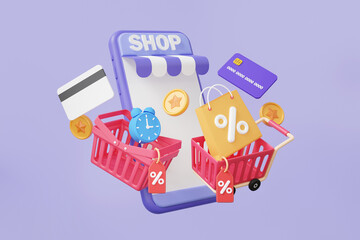 3D Promotion sale marketing shopping via online mobile phone, discount coupons concept. money transfer. financial transactions, refund, cashback, minimal cartoon, 3d rendering illustration