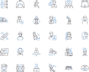 Guys line icons collection. Masculine, Charming, Strong, Athletic, Confident, Loyal, Funny vector and linear illustration. Intelligent,Handsome,Stylish outline signs set Generative AI