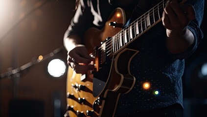 Obraz premium electric guitar player with guitar in a recording studio Generative AI