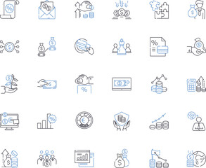 Financial Management Center line icons collection. Budgeting, Forecasting, Planning, Investing, Savings, Accounting, Analysis vector and linear illustration. Generative AI