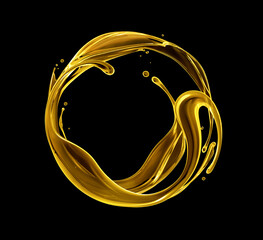 Splashes of oily liquid arranged in a circle on a black background