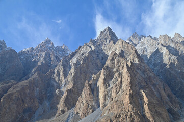 Mountain Peak of Passu Cones of Karakoram Range Lit By Sunlight