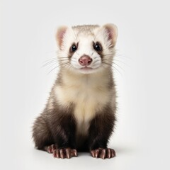 Fototapeta premium ferret, pet, animal, polecat, white, isolated, mammal, white background, brown, mustela, isolated on white, vertebrate, rodent, domestic, sitting, young, studio shot, furry, cute, fur, studio, animals