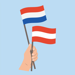 Flags of the Netherlands and Austria, Hand Holding flags