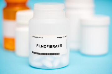 Fenofibrate medication In plastic vial