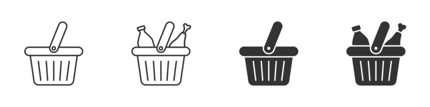 Basket of food icon. Supermarket basket icon. Vector illustration.