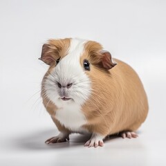 Fototapeta premium animal, guinea pig, pet, guinea, pig, isolated, rodent, mammal, brown, fur, white, domestic, cute, pets, rabbit, small, furry, adorable, cavy, white background, hamster, black, studio, funny, one