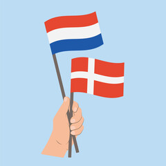 Flags of the Netherlands and Denmark, Hand Holding flags