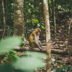 Obraz premium animal, macaque, monkey, mammal, wildlife, baby, wild, nature, mother, fur, animals, zoo, love, asia, jungle, face, child, sitting, brown, bali, family, care, eating, forest, tropical, thailand