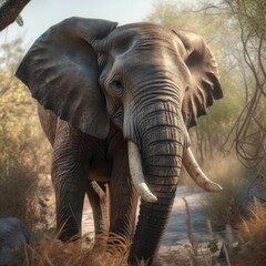 Naklejka na ściany i meble Elephant in natural habitat (generative AI)