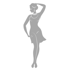 Silhouette of a woman in style. The girl is slender and beautiful. Lady is suitable for aesthetic decor, posters, stickers, logo. Vector illustration