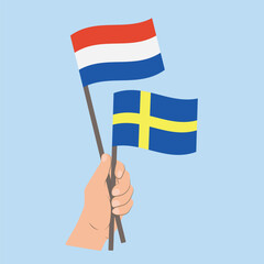 Flags of the Netherlands and Sweden, Hand Holding flags