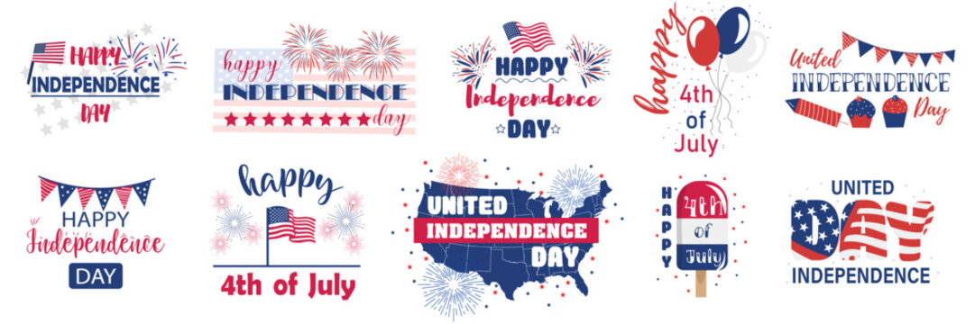 Festive greeting cards for USA Independence Day on white background