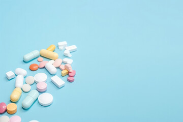 Pills on blue background