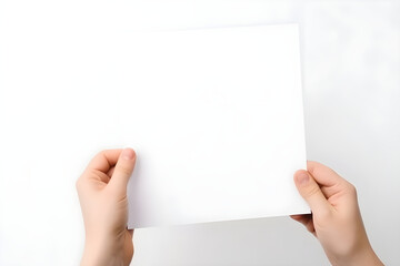 Hands holding blank white paper. generative ai