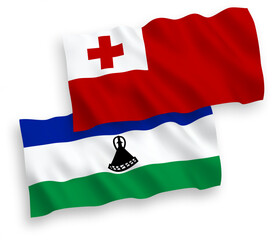 Flags of Kingdom of Tonga and Lesotho on a white background