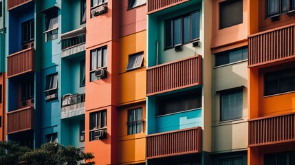 AI Generative. "Unleashing the Beauty of Modern Architecture: Vibrant Colors and Intricate Patterns on Display - A Close-Up of Building's Fascinating Facade"