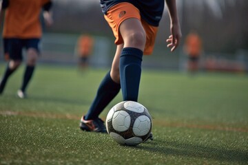 Macro Shot of Soccer Player's Foot Striking Ball, Generative AI