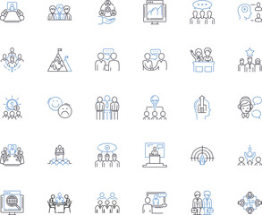 Corporation concept line icons collection. Monopoly, Boardroom, Shareholders, Merger, Corporate culture, Profit, Bureaucracy vector and linear illustration. Competition,Expansion,Power Generative AI