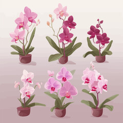 Set of artistic orchid stickers for your projects.