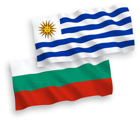 Flags of Oriental Republic of Uruguay and Bulgaria on a white background