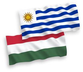 Flags of Oriental Republic of Uruguay and Hungary on a white background
