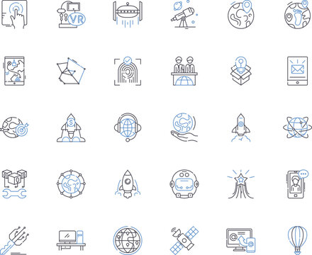Cutting-edge science line icons collection. Nanotechnology, Robotics, Biotechnology, Quantum, Genetics, Neurology, Artificial intelligence vector and linear illustration. Generative AI