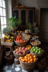 Obraz na płótnie Canvas Fresh vegetables in baskets. Generative ai