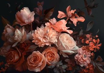 Elegant Bright Floral Blossom Plant Flower Digital Generated Illustration Artwork Template	
