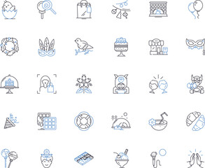 Date of birth line icons collection. Birthday, Age, Zodiac, Horoscope, Celebration, Anniversary, Candle vector and linear illustration. Cake,Gift,Balloons outline signs set Generative AI