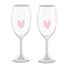 Empty champagne glasses on white background