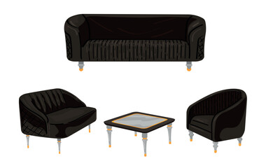 Set of modern black furniture on white background