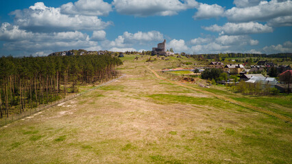 Ruins of a medieval castle in the village of Mirow, Poland.