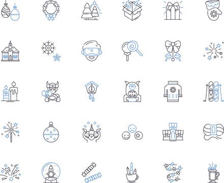 Contented beings line icons collection. Serene, Happy, Calm, Joyful, Satisfied, Grateful, Fulfilled vector and linear illustration. Peaceful,Blissful,Harmonious outline signs set Generative AI