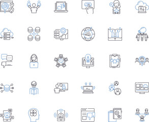 Content creation line icons collection. Writing, Blogging, Copywriting, Photography, Videography, Graphic design, Podcasting vector and linear illustration. Generative AI