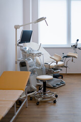 Medical office with ultrasound diagnostic equipment in the gynecological office of the clinic...