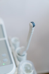 close-up of ultrasound scanner equipment in gynecological office in hospital clinic Concept of diagnosis and health