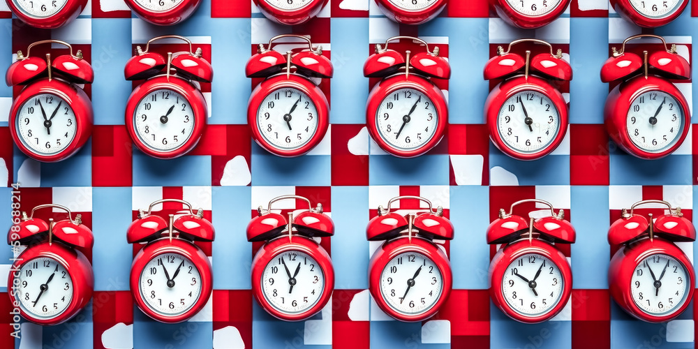Poster a creative pattern made of red alarm clocks was top viewed - generative ai