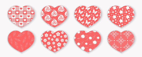 Pink paper hearts collection. Vector elements with romantic ornaments. Best for web, print and St. Valentine's Day decoration.