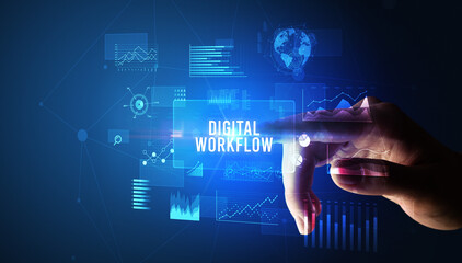 hand touching digital button, modern technology concept