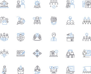 Business leaders line icons collection. Visionary, Entrepreneurial, Innovative, Strategic, Resilient, Influential, Charismatic vector and linear illustration. Competitive,Agile,Ambitious Generative AI