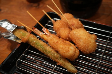 Japanese Food, Kushikatsu or Kushiage, Deep Fried Skewer, Famous Food in Osaka - 日本料理 大阪 串カツ