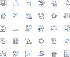 Asset allocation line icons collection. Diversification, Risk-management, Portfolios, Rebalancing, Optimizing, Allocation, Investments vector and linear illustration. Generative AI