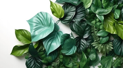 Green plant background. Houseplants leaves isolate on white background. Generative Ai