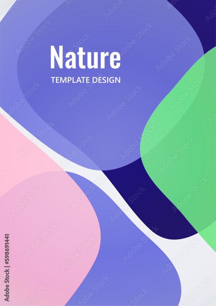 Poster geometric composition with a transparent overlay of colored rounded, square shapes. vector.
