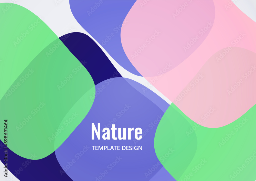 Poster geometric composition with a transparent overlay of colored rounded, square shapes. vector.