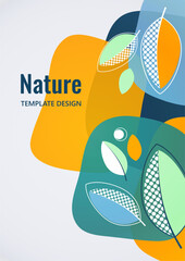 Abstract background with leaves and geometric shapes. Eco banner in flat style. Modern design for paper, cover, fabric, interior decor and other users. Vector